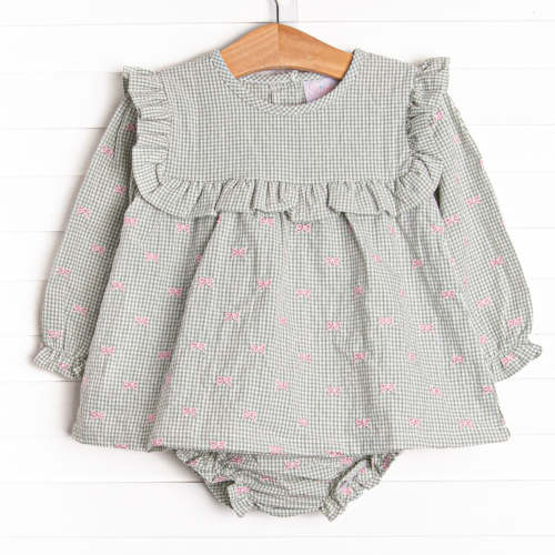 Brooksy Bows Embroidered Diaper Set, Green Gingham – Stitchy Fish