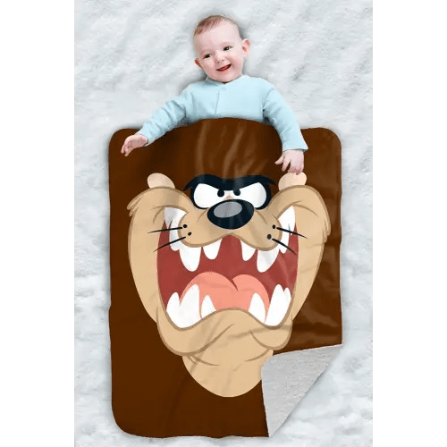 Looney Tunes Taz Face Sherpa Baby Blanket, Warm Soft Cozy, Unisex for Infants Girls & Boys 30"X40"