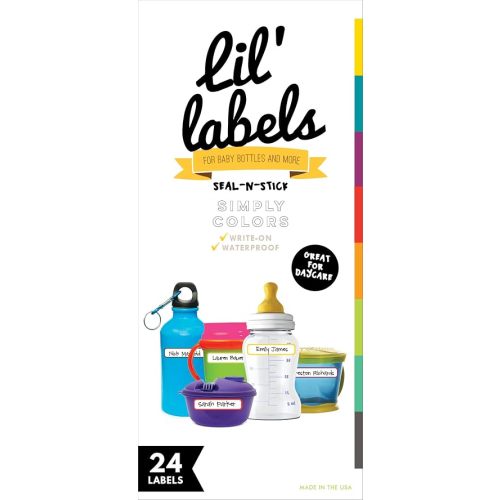 Bottle Labels, Food Pantry Label, Write-On, Self-Laminating, Waterproof Kids Name Labels for Baby Bottles for Daycare School, Dishwasher, Freezer, Kitchen Safe (Simply Colors - Rainbow Inspired)
