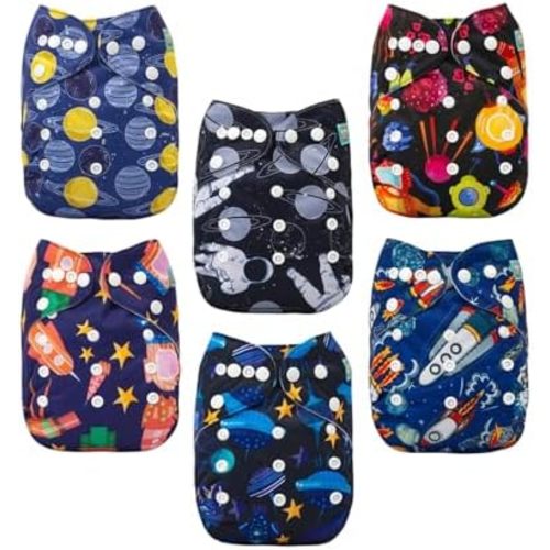 ALVABABY Baby Cloth Diaper 6 Pack with 12 Inserts One Size Cloth Diaper Covers Adjustable Washable Reusable for Baby Girls and Boys