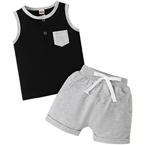 Baby Boys Outfits Sleeveless Tank Tops Solid Color Vest Shorts Set 2PCS Summer Clothes