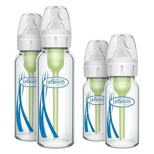 Dr. Brown's Natural Flow Anti-Colic Options+ Narrow Glass Baby Bottles, Made in The USA, BPA Free, 8oz and 4oz, 0m+, 4-Pack