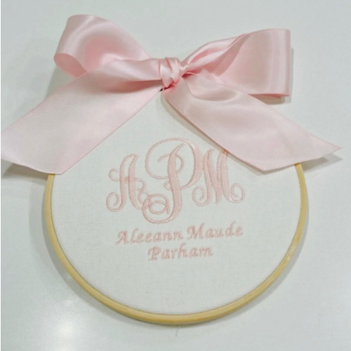 Embroidered Baby Name & Monogram Hoop Plaque – Caprilina