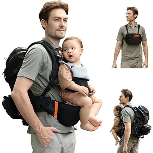 C1-All in 1 Modular Baby Backpack Carrier, Toddler Hiking Backpack with Convertible Baby Carrier & Hip Seat & Chest Bag, Easy to Wear & Switch, 500D Tactical Fabric Carrier for Hiking