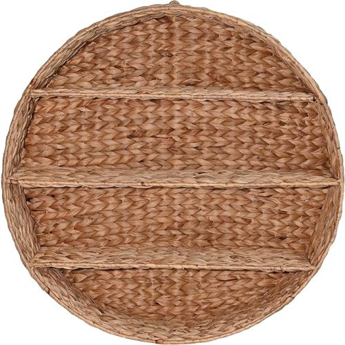 happimess WRK1000A Annulus 24.5" 3-Shelf Circular Handwoven Hyacinth Wall Rack for Entryway, Bedroom, Living Room, Guest Room, Natural