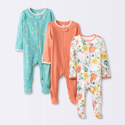 Baby Girls' 3pk Tight Fit Zip-Up Sleep N' Play - Cloud Island™, Color: Aqua Green, Size: Newborn