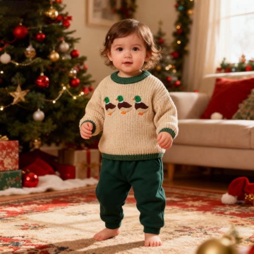 Embroidered Duck Baby Sweater, Toddler Knit Outfit, Animal Lover Bodysuit, Baby Birthday Gift