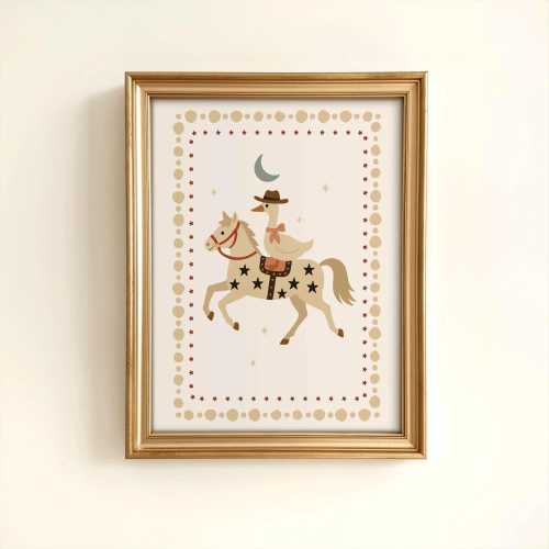 Vintage Cowboy Goose Print, Western Nursery wall Art, Magical Horse Print (Digital Dowwnload)