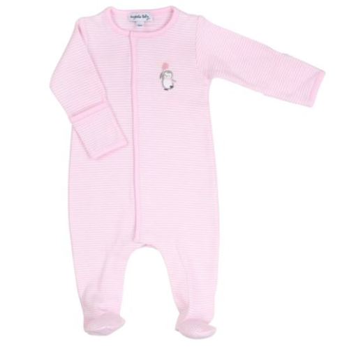 Tiny Penguin Embroidered Footie - Pink