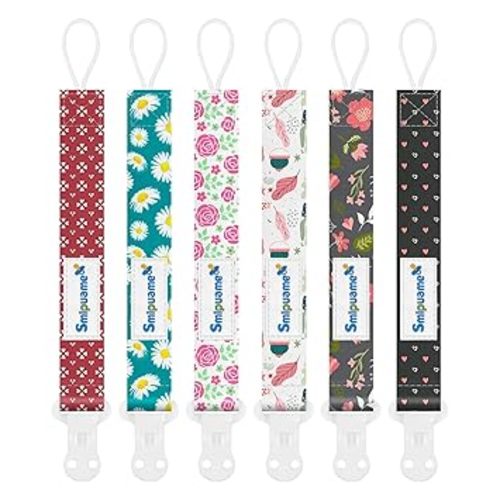 Smlpuame Pacifier Clip Girl,6 Pack Stylish Binky Clips Strap for Baby Girls,Paci Holder with Clip Lightweight Universal Fits Most Pacifiers Teether Toy Teething Ring Soothie,Baby Gifts(Flower)