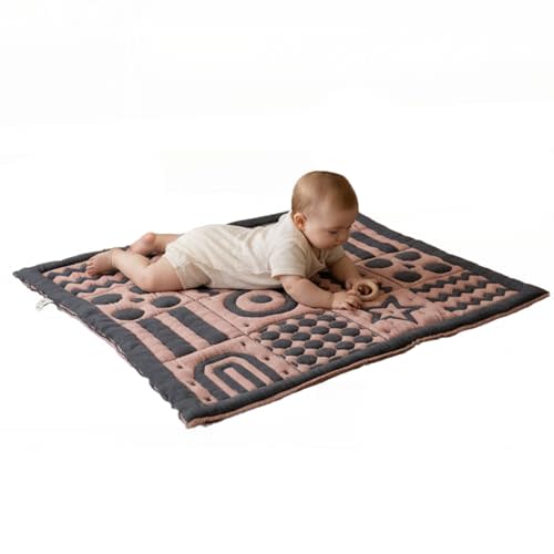 3D Soft Organic Cotton Crawling Blanket – GOTS Certified, 40x40 in Montessori Design for Motor Skill Development, Reversible, No Loose Threads – Washable & Sustainable