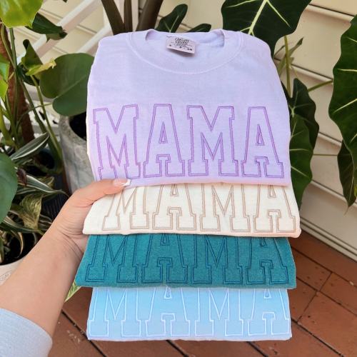 Comfort Colors® Embroidered Mama Shirt, Mama Shirt, Gift for Mom, Mother's Day Gift, New Mom Gift, Embroidered Mom, College Block Mama Tee