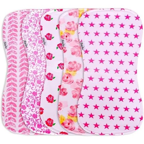 KiddyStar 5 Pack Organic Cotton Burp Cloths, Soft 3 Layer Absorbent Towels for Newborn Feeding & Spit Up
