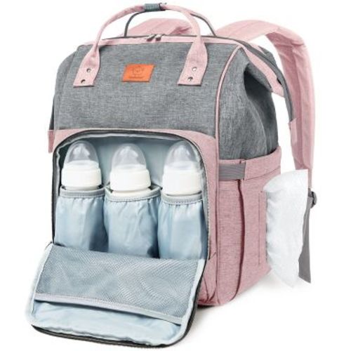 KeaBabies Original Diaper Bag Toddler Backpack, Multi Functional, Water-resistant, Large Baby Bags for Girls, Boys (Pink Gray)