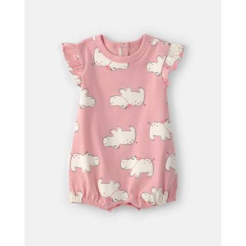 Baby Girl Hippo Short-Sleeve Romper - Pink | Carter's