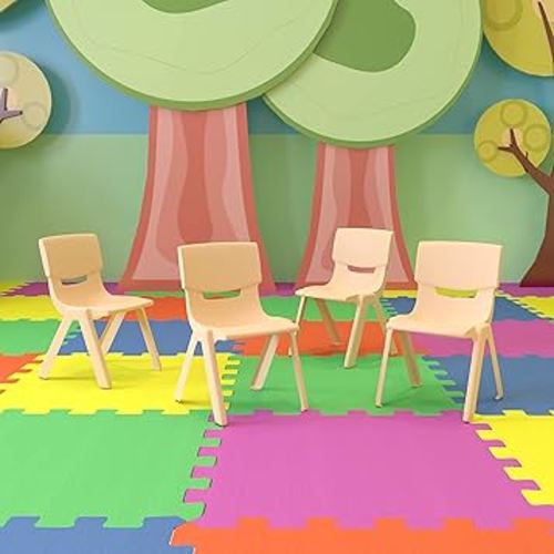 EMMA + OLIVER 4 Pack Natural Plastic Stackable Chair