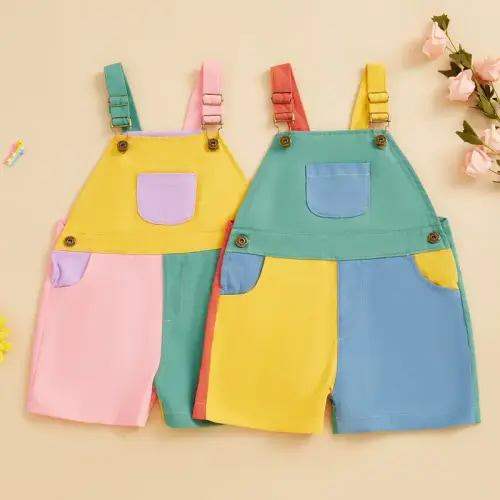 Toddler Boy Girl Overalls Shorts Contrast Color Sleeveless Suspender - TikTok Shop