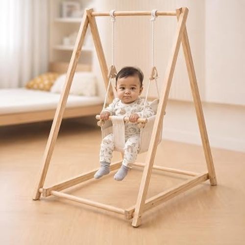 Avenlur Spruce Baby and Toddler Foldable Swing Set with Stand - Premium Montessori, Waldorf Style Self-Standing Indoor Swingset for Children 6m to 3 Yrs - Perfect for Home, Child Day Care, & Preschool