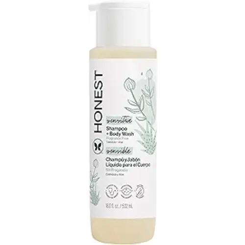 The Honest Company 2-in-1 Baby Shampoo & Body Wash, Fragrance-Free, Gentle, Tear-Free, Hypoallergenic, Naturally Derived, Sensitive Skin, 18 fl oz