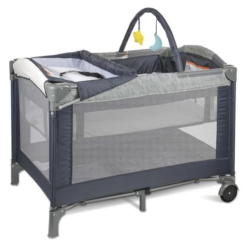 3-in-1 Pack and Play Playard with Bassinet and Changing Station | Portable Baby Crib for Travel, Foldable Play Pen for Newborns and Toddlers, 2 Locking Wheels, Breathable Mesh (Caramel)