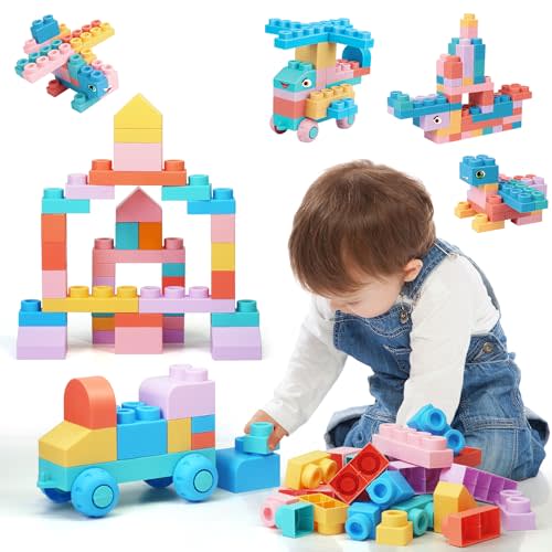 chenxuanbro 45 Pcs Soft Building Blocks for Toddlers 18M+, BPA - Free Sensory Toys, Montessori STEM DIY Construction Bricks, Safe Teething & Early Learning Toys, Creative Building Set for Baby Kids