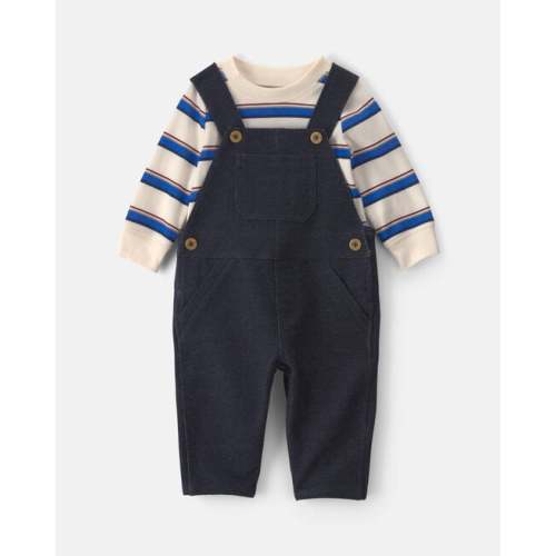 Baby Boy 2-Piece Striped French Terry Long-Sleeve Overall Set - Indigo/Cream | Carter's