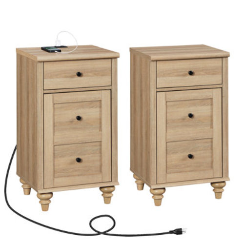 Charlton Home® Scarlett Nightstand Set With Storage And Built-In Outlets (Set Of 2) & Reviews | Wayfair