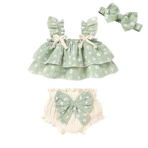YOUNGER TREE Baby Girl Clothes Infant Ruffle Tops Dress Shorts Set Bloomers Toddler Sleeveless Summer Outfits with Headband