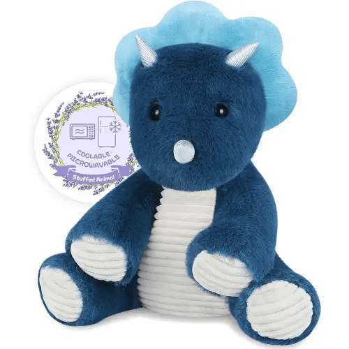 SuzziPals Microwavable & Coolable Triceratops Dinosaur Stuffed Animals, Heated Stuffed Animal Heating Pads for Soothing & Relaxation, Navy Blue Dino Plush for Stress Relief, Plushies Dinosaur Gifts