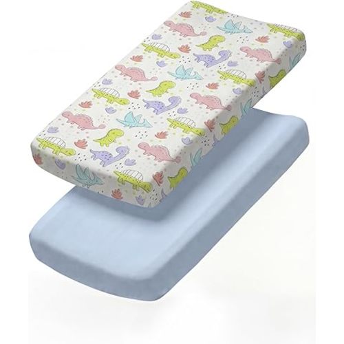 Changing Pad Cover - Pack of 2 Soft Unisex Diaper Change Microfiber Table Sheets - Fits 32"x16" Contoured Pad - Changing Pad Cover for Baby Boys and Girls - Snug, Machine Washable - Oeko-Tex, Dinos