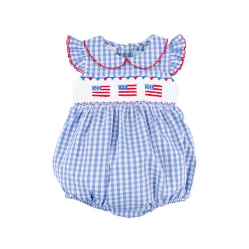 Raise the Flag Blue Gingham Smocked Collared Bubble
