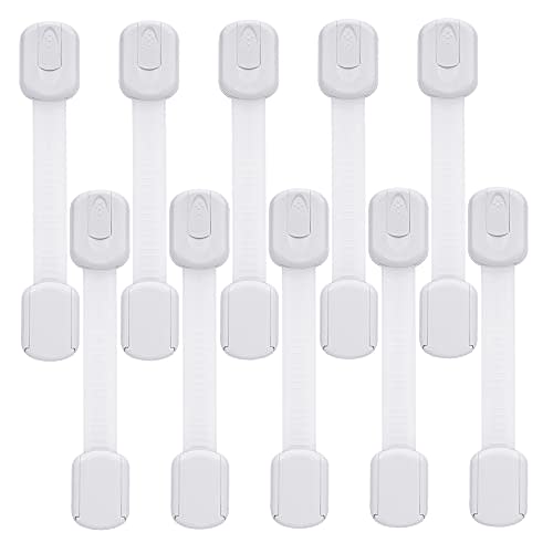 Goodv Child Safety Cabinet Locks - (10 Pack) Baby Proofing Latches to Drawer Door Fridge Oven Toilet Seat Kitchen Cupboard Appliance Trash Can with 3M Adhesive - Adjustable Strap No Drill No Tool