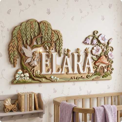Personalized Fairy Name Sign, Enchanted Forest Nursery Decor, Custom 3D Wooden Baby Name Wall Art, Girl Room Decor Gift