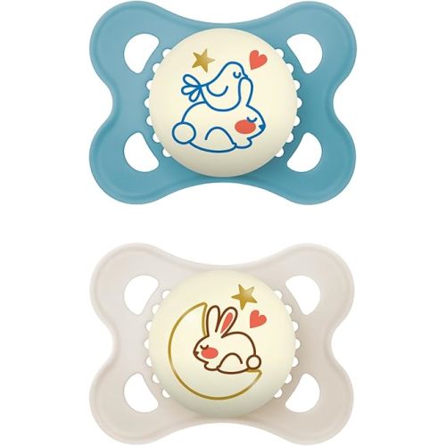 MAM Original Night Pacifiers, Binky Pacifier for 0-6 Months, BPA-Free Silicone, Glows in The Dark, Best for Newborn Babies, Developed with Medical Experts, 2 Count Binkies, with Sterilizer Case