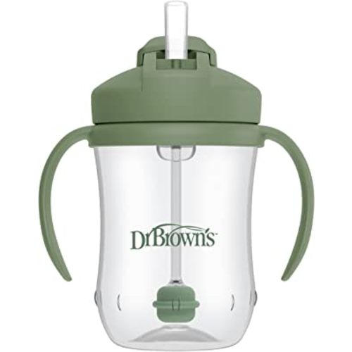 Dr. Brown’s Milestones Baby’s First Straw Cup, Training Cup with Weighted Straw, Olive Green, 6m+