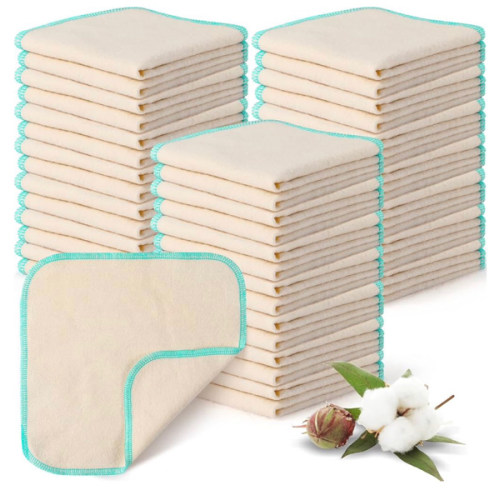 meekoo 45 Pcs Unbleached Flannel Cloth Baby Wipes Reusable Baby Diapers Wipes 8 x 8 Inch Soft and Sturdy Washable Natural Cloth Tissues Outer Stitching(Blue)
