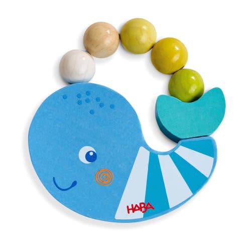 HABA Wooden Whale Baby Rattle & Teether, Natural Wood, 6+ Months | Gentle rattling sound, easy-grip whale shape, supports early coordination, ocean-inspired design, compact take-along play