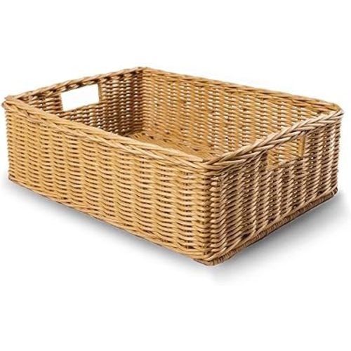 The Basket Lady Under the Bed/Basic Wicker Storage Basket, Large, 22 in L x 16.5 in W x 7 in H, Sandstone