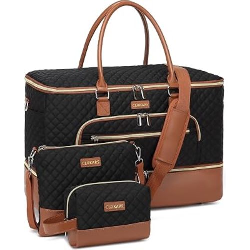 Weekender Bags for Women Travel, Wide Open Hospital Bag Duffle Bag with Luggage Sleeve & Shoe Compartment Large Travel Tote Carry On Overnight Bags, Travel Gifts, Black Brown