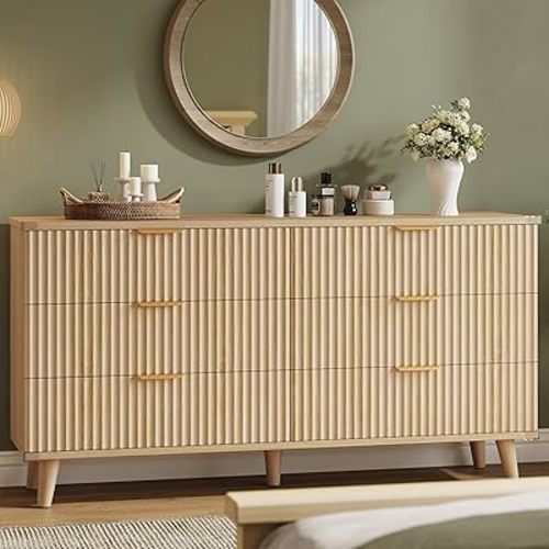 Lulive Dresser for Bedroom Wood Dressers Chest of Drawers, Fluted 53.2" Wide Modern Long Dresser TV Stand 6 Drawers for Bedroom, Closet, Living Room, Hallway (Natural)