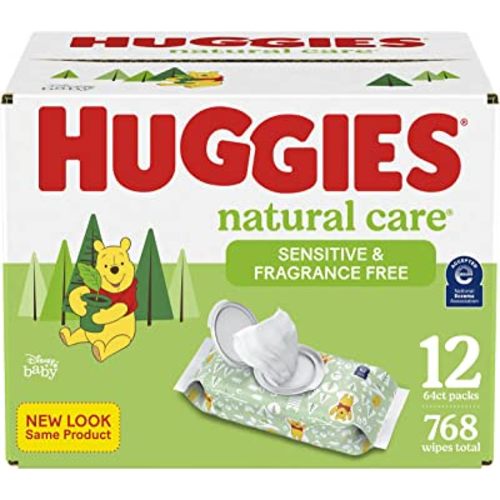 Huggies Natural Care Sensitive Baby Wipes, Unscented, Hypoallergenic, 99% Purified Water, 12 Flip-Top Packs (768 Wipes Total)