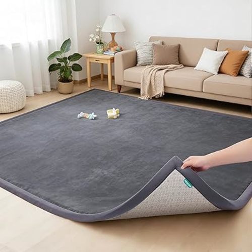 Baby Play Mat for Floor Cushion, 1.3" Thick Memory Foam Tummy Time Mat, Soft Velvet Non Slip, Toddlers Baby Kids Extra Large Nursery Rug for Crawling, Living Room, Tatami Style, Grey