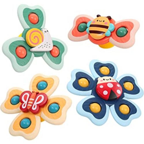 Vanmor Baby Suction Cup Spinning Top Toys, Suction Spinner Toys for Babies, Window Suction Toys for Baby High Chair Tray Bath Table Airplane Travel, Sensory Toys & Best Gift for Toddlers 1-3 (4 Pcs)