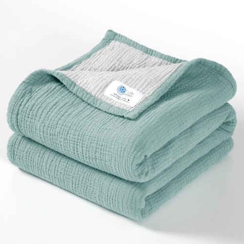 lulumoon Muslin Baby Blanket - Cotton Quilt Blankets for Toddlers - Reversible Nursery Crib Blanket for Baby Boys and Girls 47"x47"(Sage)