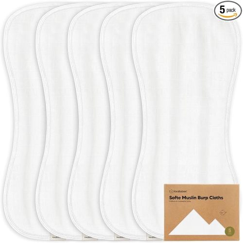 5-Pack Muslin Burp Cloths Baby Boy, Girl - Very Absorbent Baby Burp Cloth Rags, 8-Layers Viscose Derived from Bamboo Cotton Muslin Towel, Super Soft Spit Up Rags, No Shrink Washcloths (Soft White)