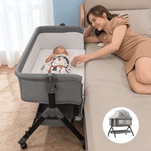 Baby Bassinet,Bedside Sleeper Bassinet with Changing Table Adjustable Height Infant Cradle for 0–36 Months (GRAY)