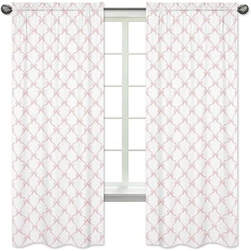 Sweet Jojo Designs Set of 2 Window Curtains 84in. (Pink Bows) for Girls, Kids, Baby/Nursery Bedroom, Living Room, Door, Bathroom, Treatments Panels Drapes (Blush Bow Ballerina Ballet Dancer, Princess)