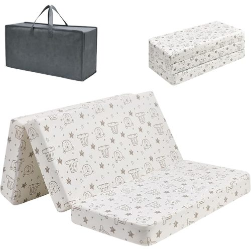 RSN Trifold Pack and Play Mattress 38'' x 26'' x 3'', Soft Baby Memory Foam Pack N Play for Toddlers, Portable Mini Travel Crib Playpen Mattress with Waterproof Washable Cover and Carry Bag