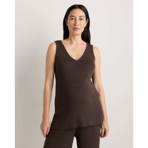 Cotton Cashmere Maternity and Nursing V-Neck Tank - Maternity in Mocha Heather