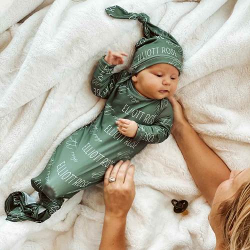 Solid Emerald Personalized Newborn Baby Knot Gown